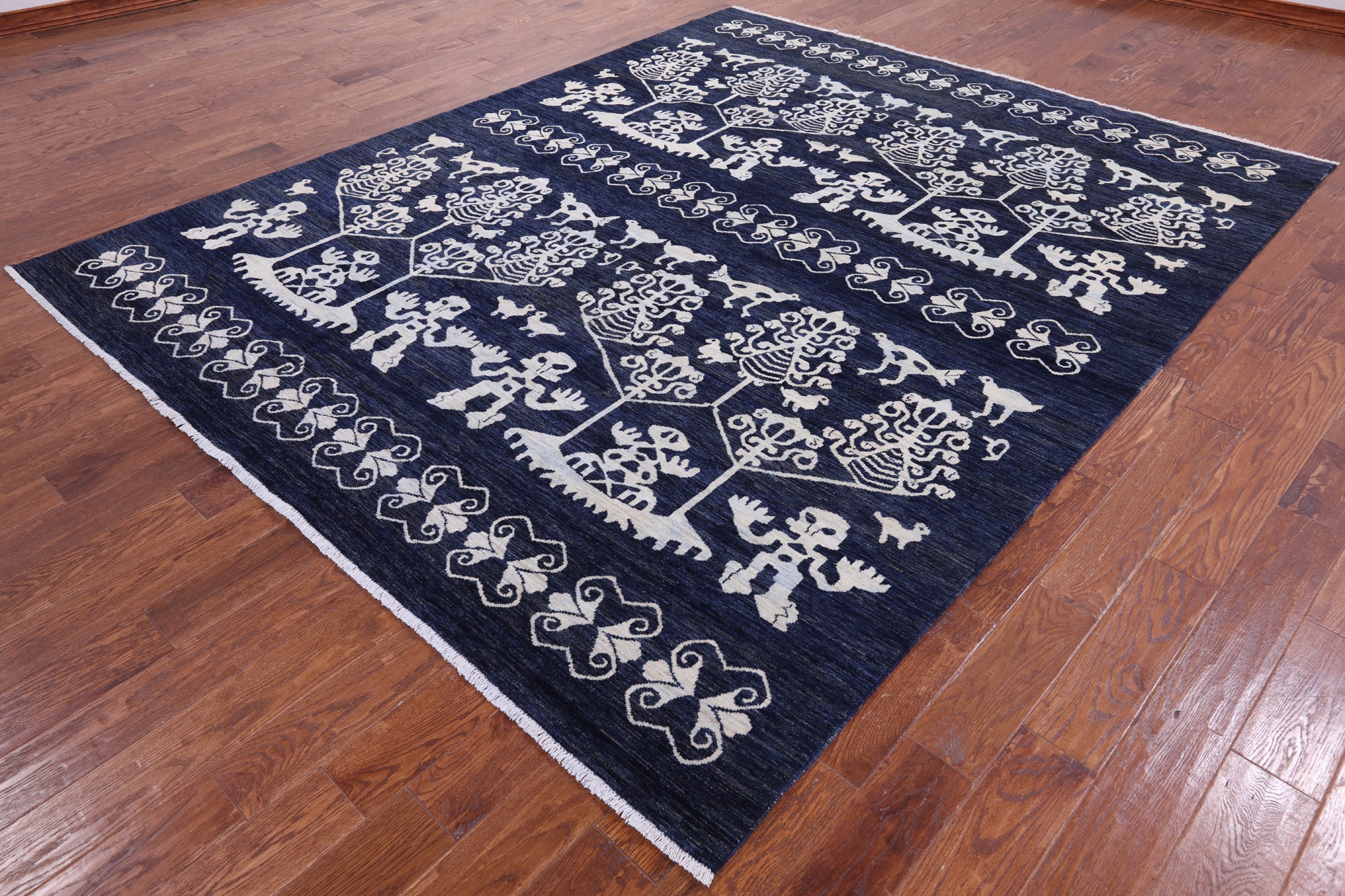 Blue Tribal Persian Gabbeh Handmade Wool Rug - 8' 1" X 10' 0" - Golden Nile