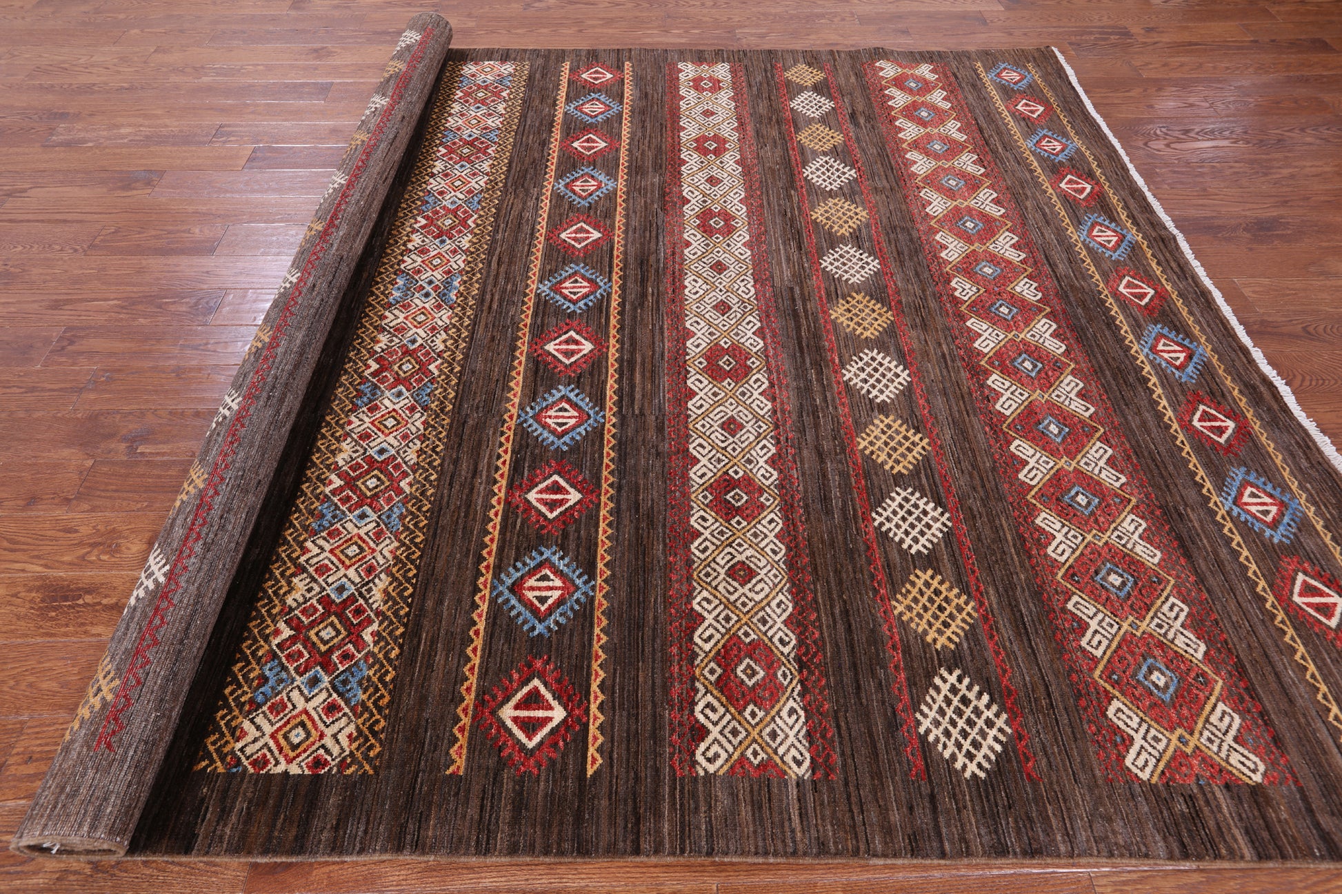 Brown Tribal Persian Gabbeh Hand Knotted Wool Rug - 8' 1" X 10' 2" - Golden Nile