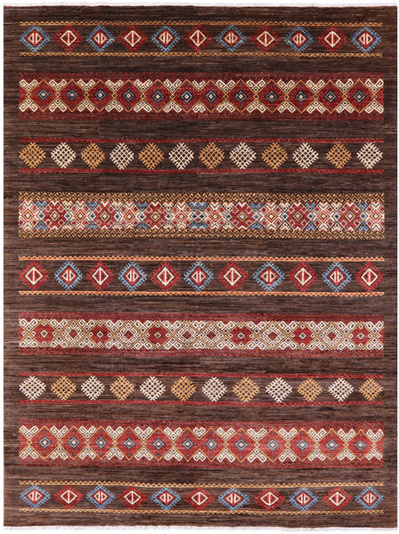 Brown Tribal Persian Gabbeh Hand Knotted Wool Rug - 8' 1" X 10' 2" - Golden Nile