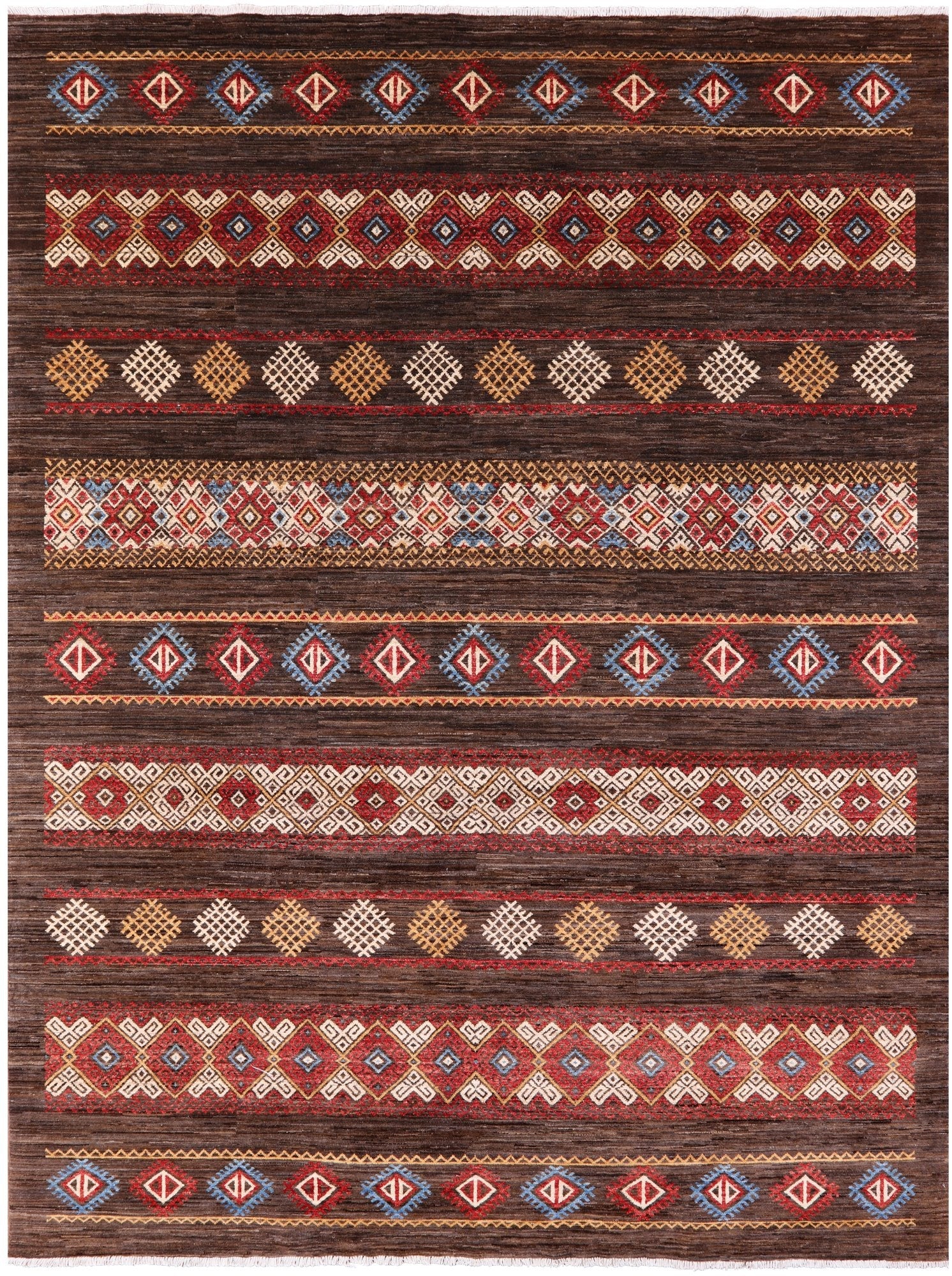 Brown Tribal Persian Gabbeh Hand Knotted Wool Rug - 8' 1" X 10' 2" - Golden Nile