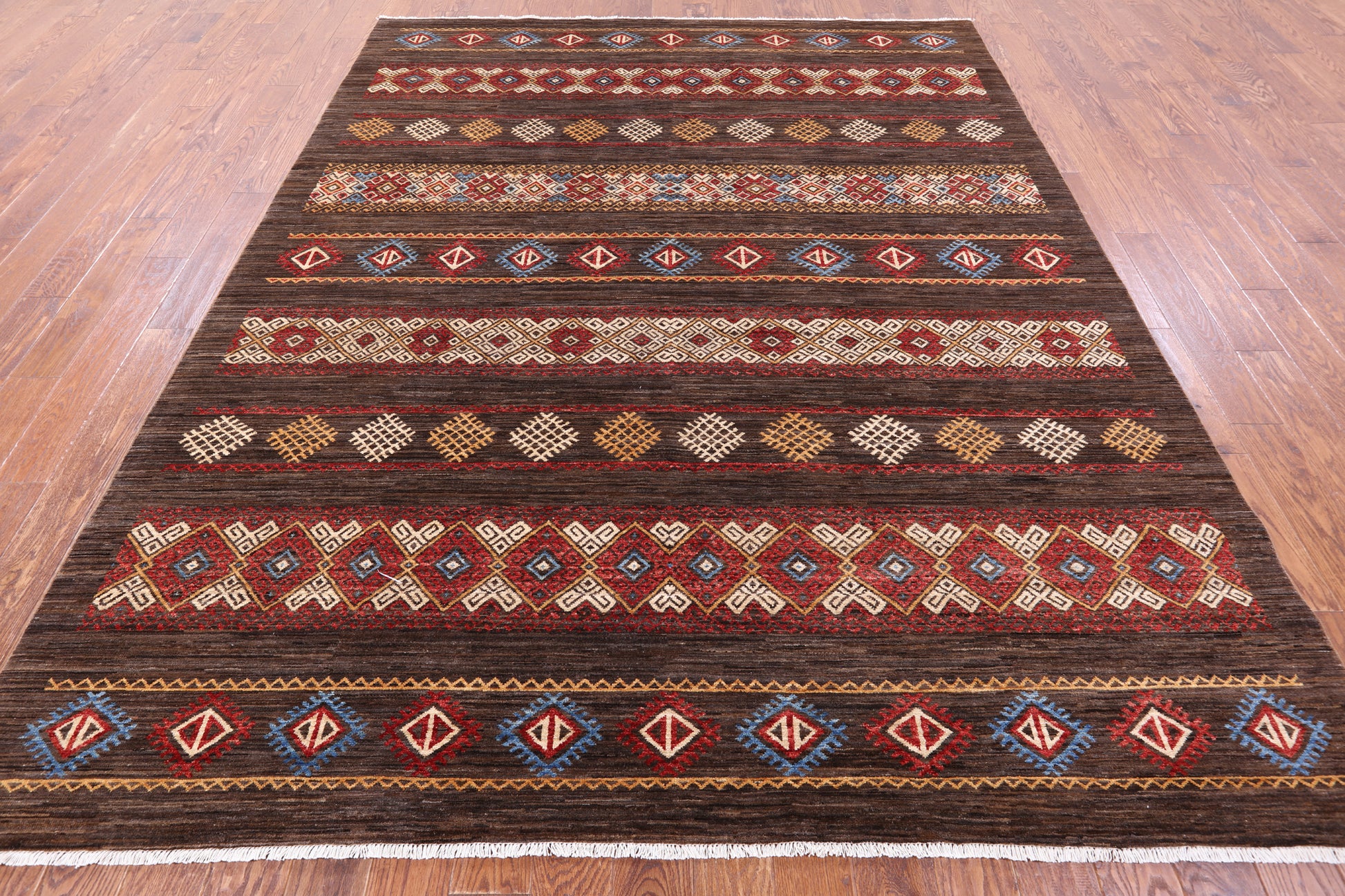 Brown Tribal Persian Gabbeh Hand Knotted Wool Rug - 8' 1" X 10' 2" - Golden Nile