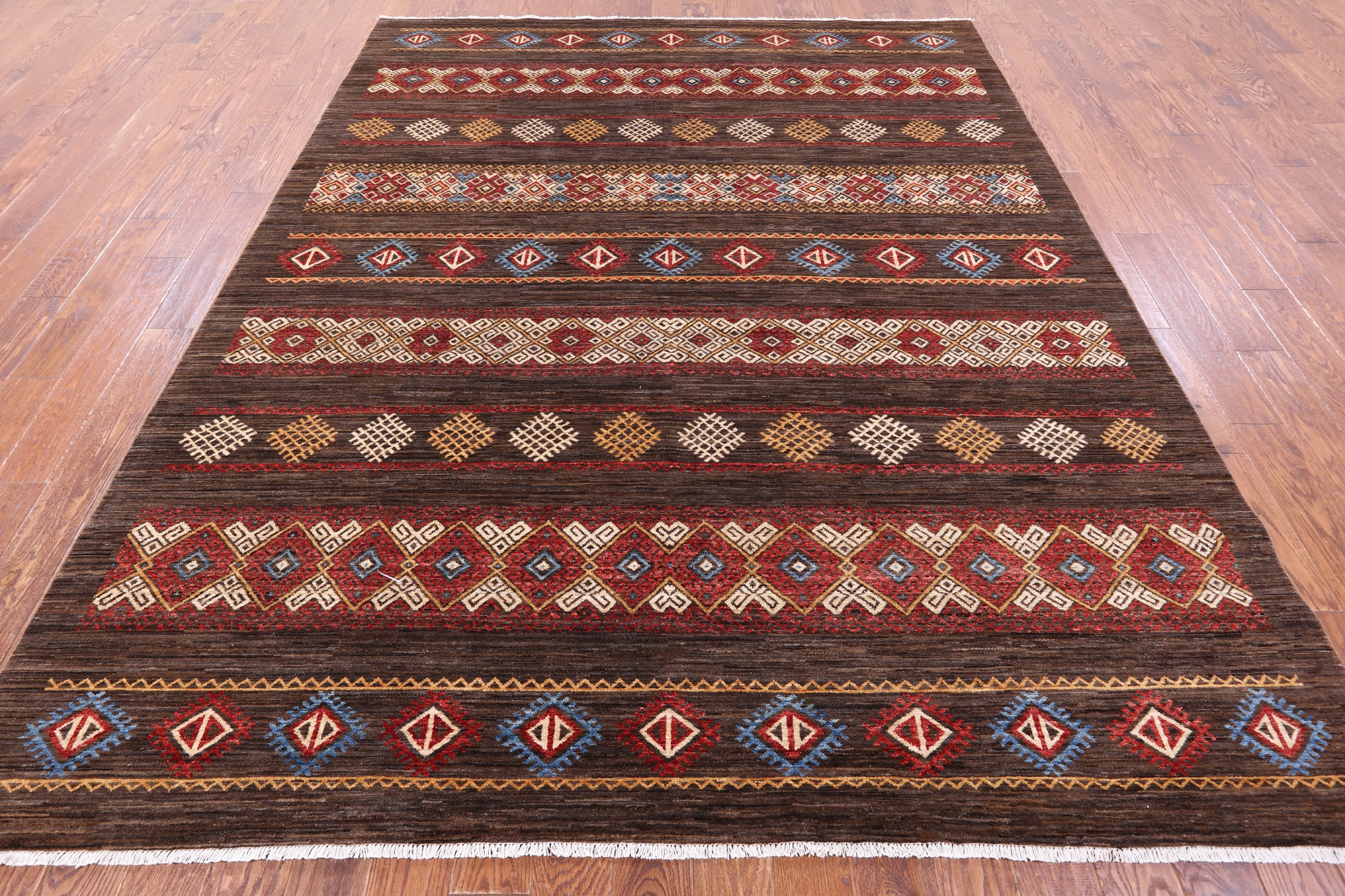 Brown Tribal Persian Gabbeh Hand Knotted Wool Rug - 8' 1" X 10' 2" - Golden Nile
