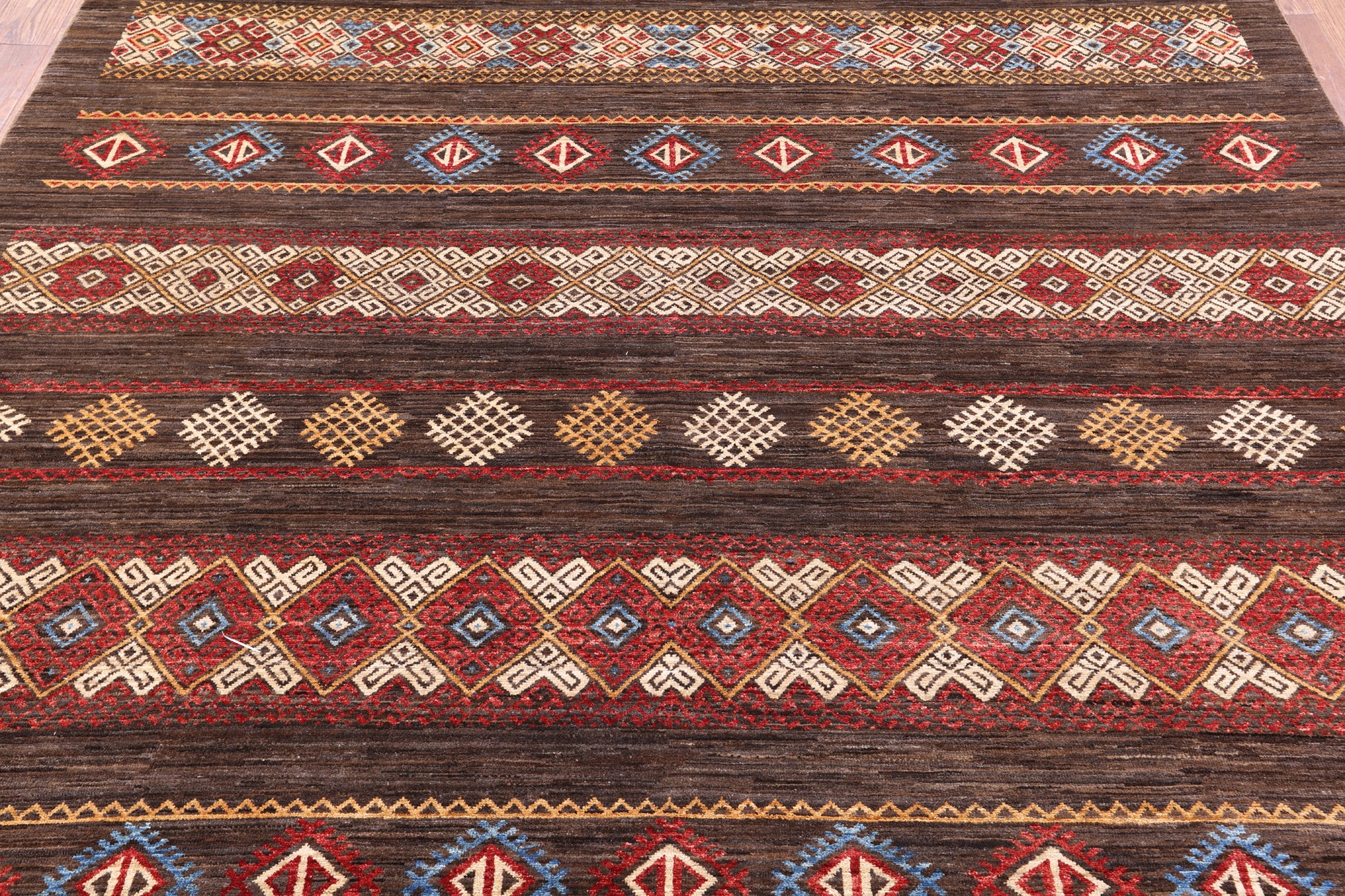Brown Tribal Persian Gabbeh Hand Knotted Wool Rug - 8' 1" X 10' 2" - Golden Nile