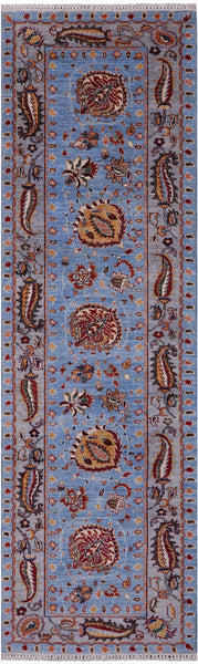 Blue Persian Tabriz Hand Knotted Wool Runner Rug - 2' 8" X 9' 10" - Golden Nile