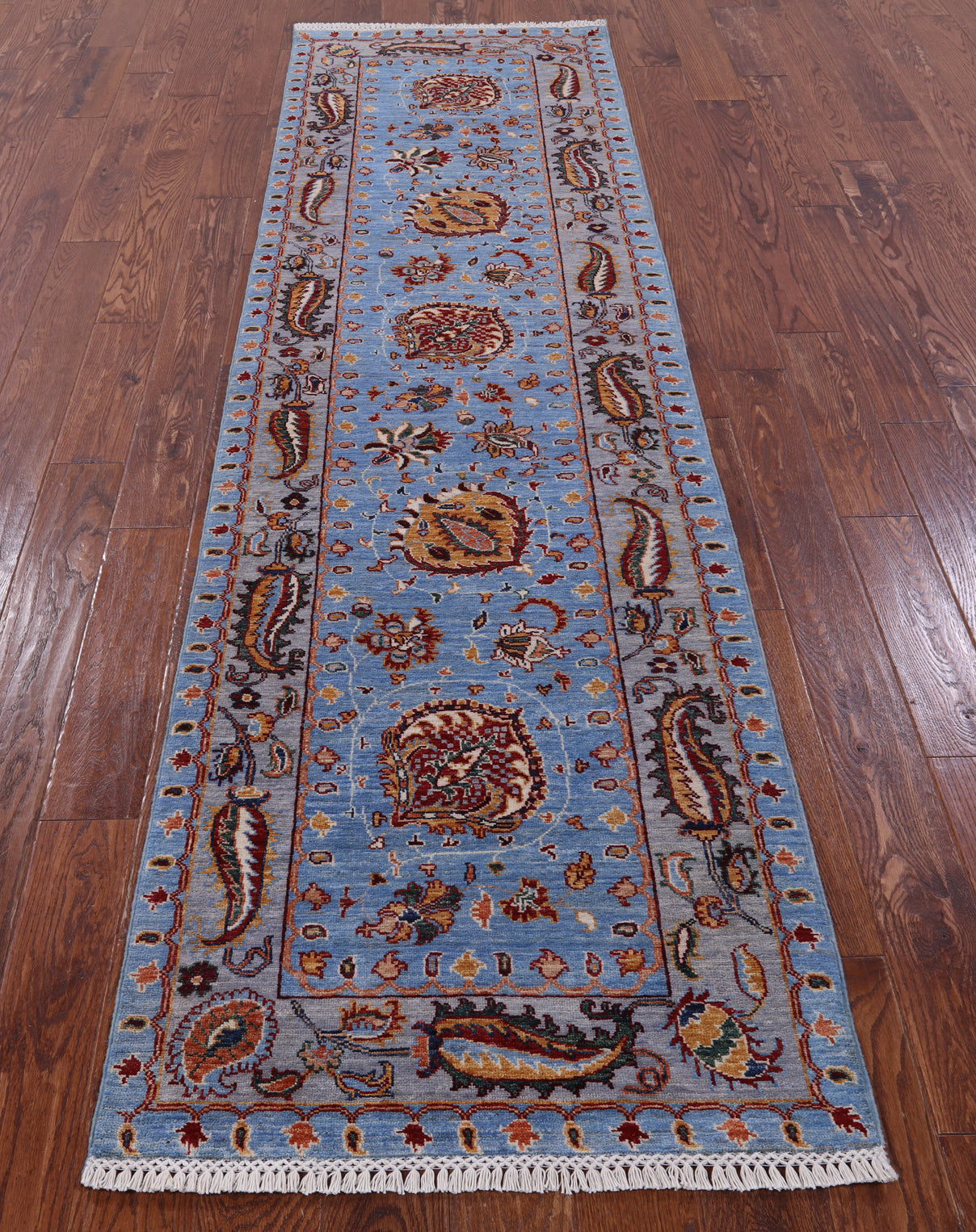 Blue Persian Tabriz Hand Knotted Wool Runner Rug - 2' 8" X 9' 10" - Golden Nile