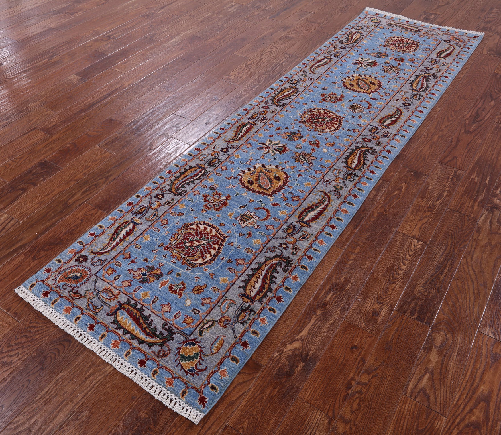 Blue Persian Tabriz Hand Knotted Wool Runner Rug - 2' 8" X 9' 10" - Golden Nile