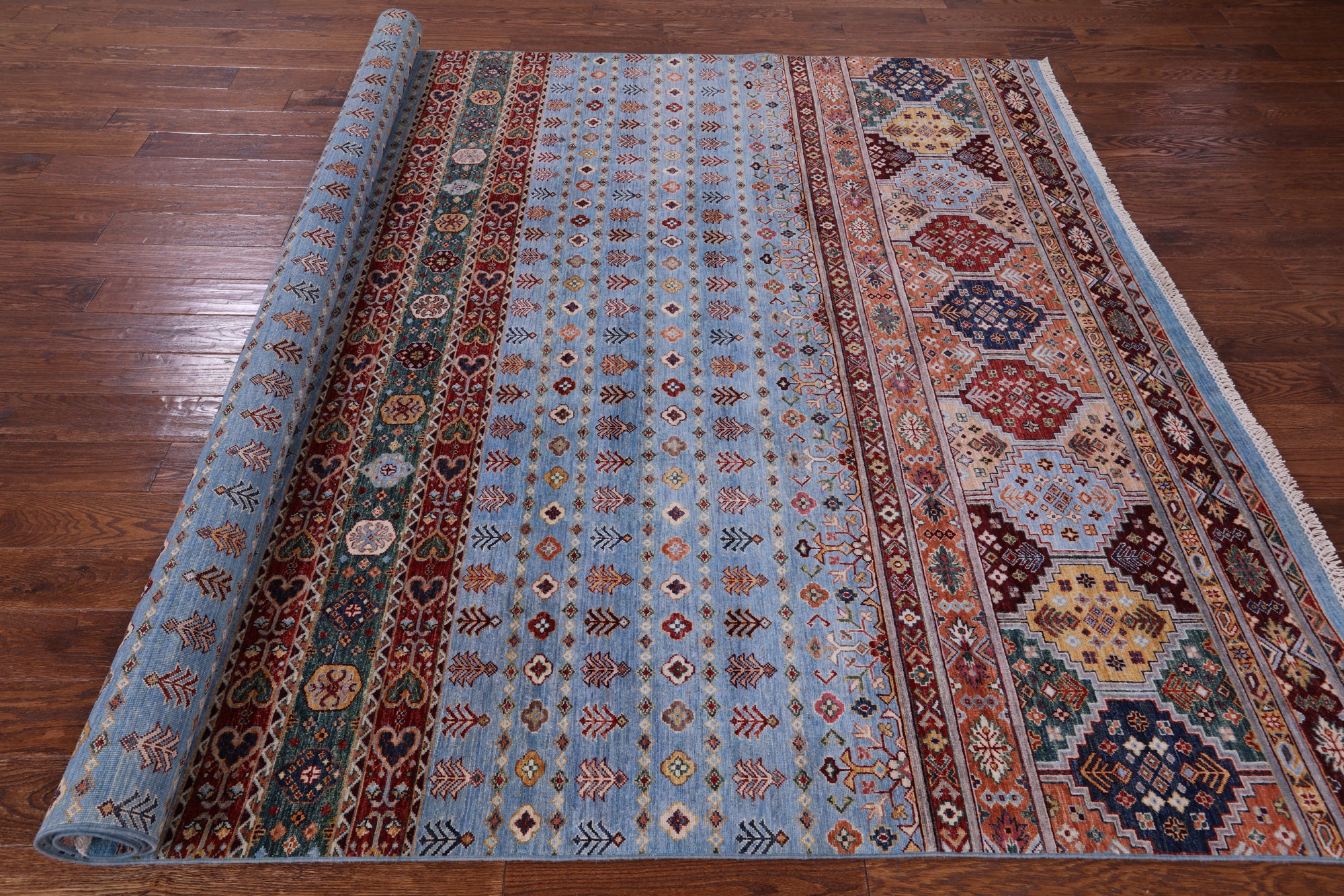 Blue Khorjin Persian Gabbeh Hand Knotted Wool Rug - 8' 1" X 11' 4" - Golden Nile