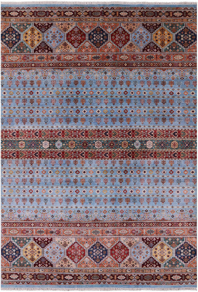 Blue Khorjin Persian Gabbeh Hand Knotted Wool Rug - 8' 1" X 11' 4" - Golden Nile