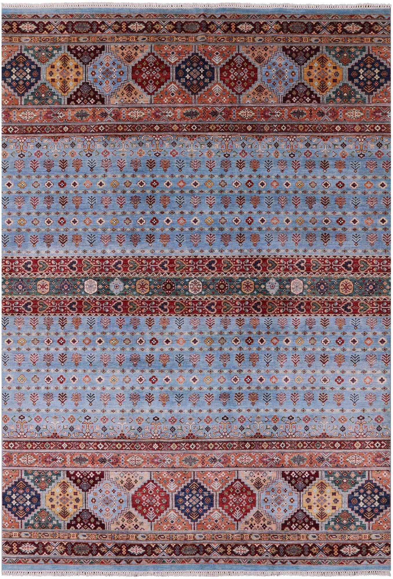 Blue Khorjin Persian Gabbeh Hand Knotted Wool Rug - 8' 1" X 11' 4" - Golden Nile