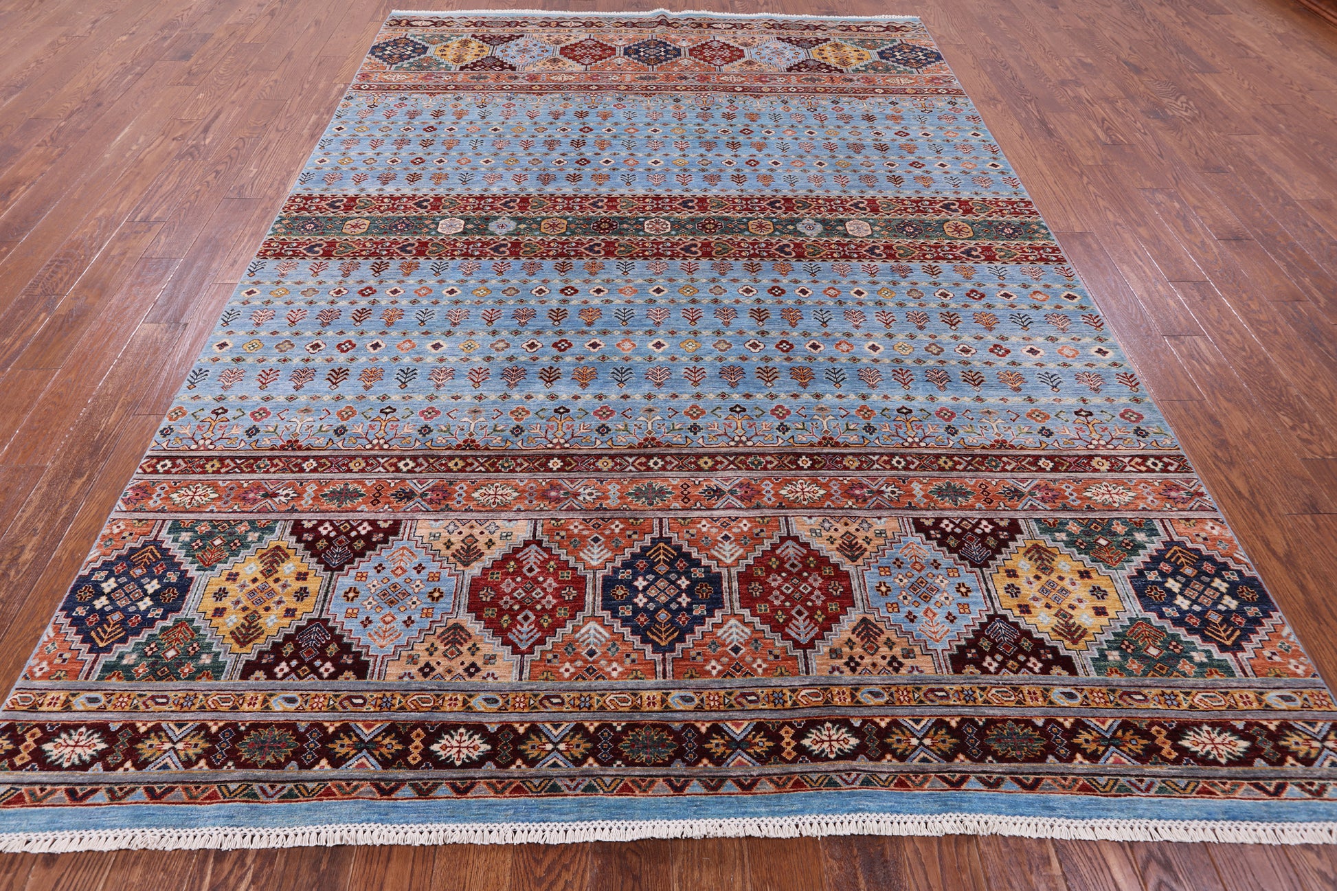 Blue Khorjin Persian Gabbeh Hand Knotted Wool Rug - 8' 1" X 11' 4" - Golden Nile