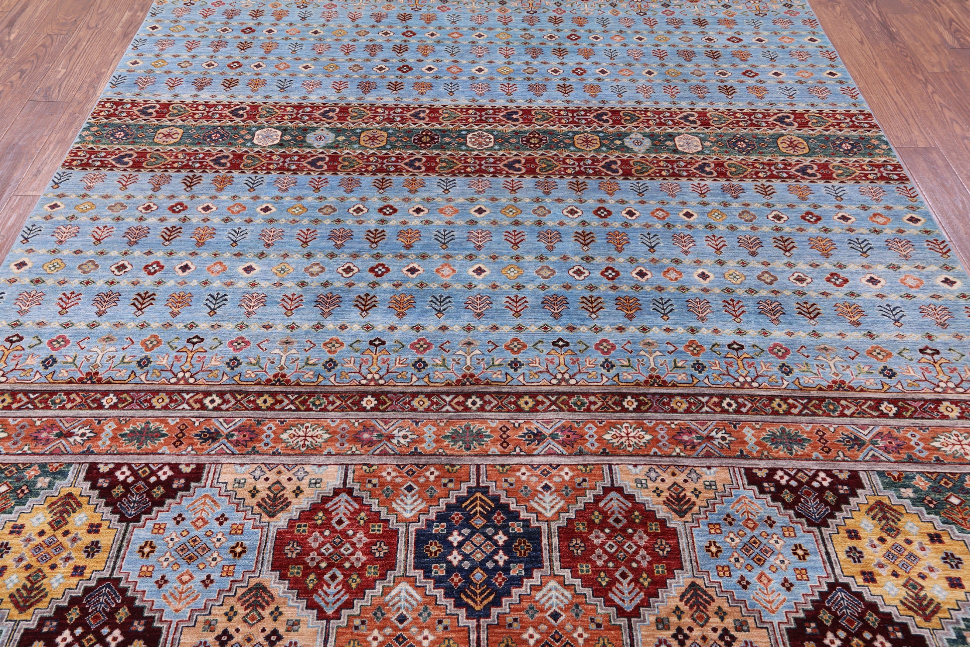 Blue Khorjin Persian Gabbeh Hand Knotted Wool Rug - 8' 1" X 11' 4" - Golden Nile
