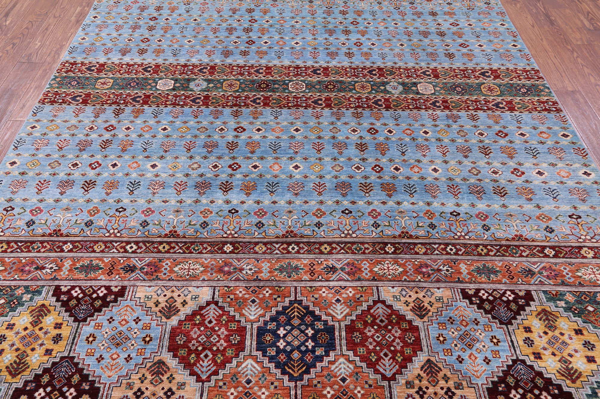 Blue Khorjin Persian Gabbeh Hand Knotted Wool Rug - 8' 1" X 11' 4" - Golden Nile