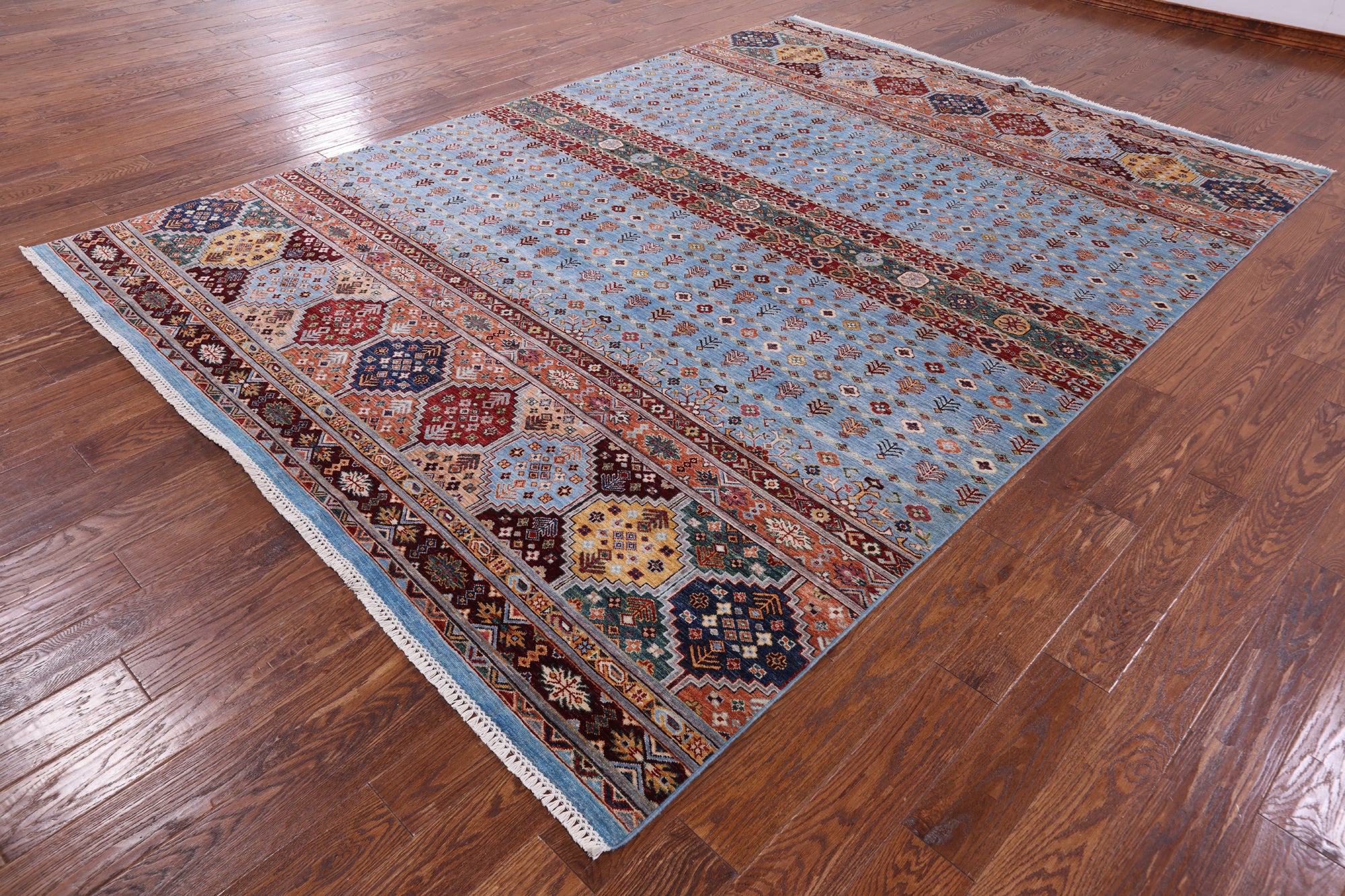 Blue Khorjin Persian Gabbeh Hand Knotted Wool Rug - 8' 1" X 11' 4" - Golden Nile