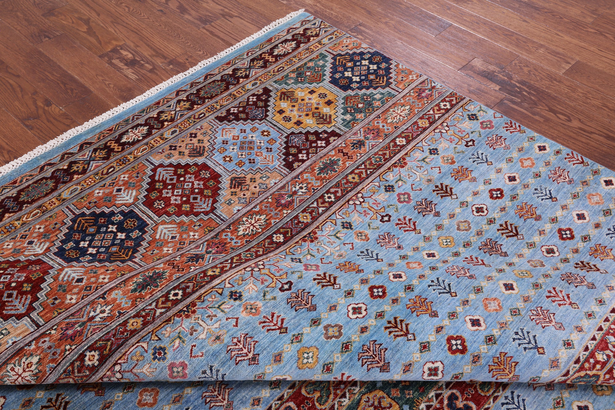 Blue Khorjin Persian Gabbeh Hand Knotted Wool Rug - 8' 1" X 11' 4" - Golden Nile
