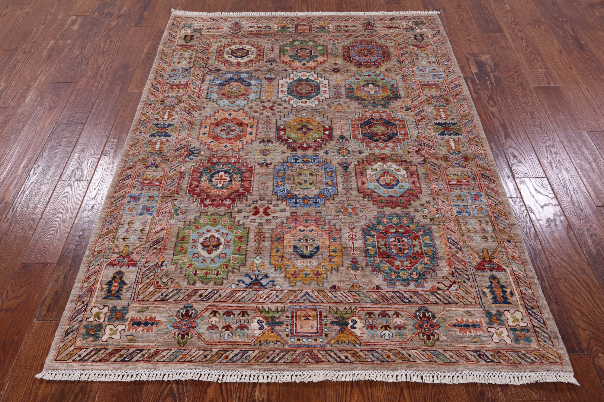 Turkmen Ersari Hand Knotted Wool Rug - 5' 0" X 6' 8" - Golden Nile