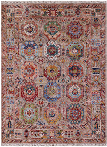 Turkmen Ersari Hand Knotted Wool Rug - 5' 0" X 6' 8" - Golden Nile