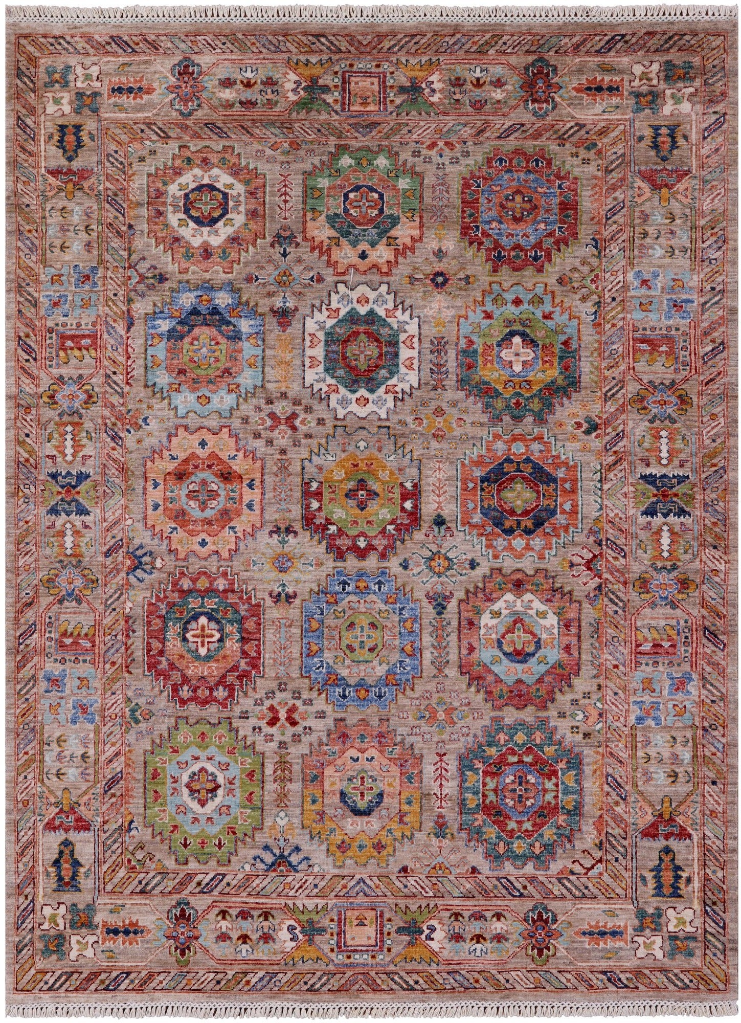 Turkmen Ersari Hand Knotted Wool Rug - 5' 0" X 6' 8" - Golden Nile
