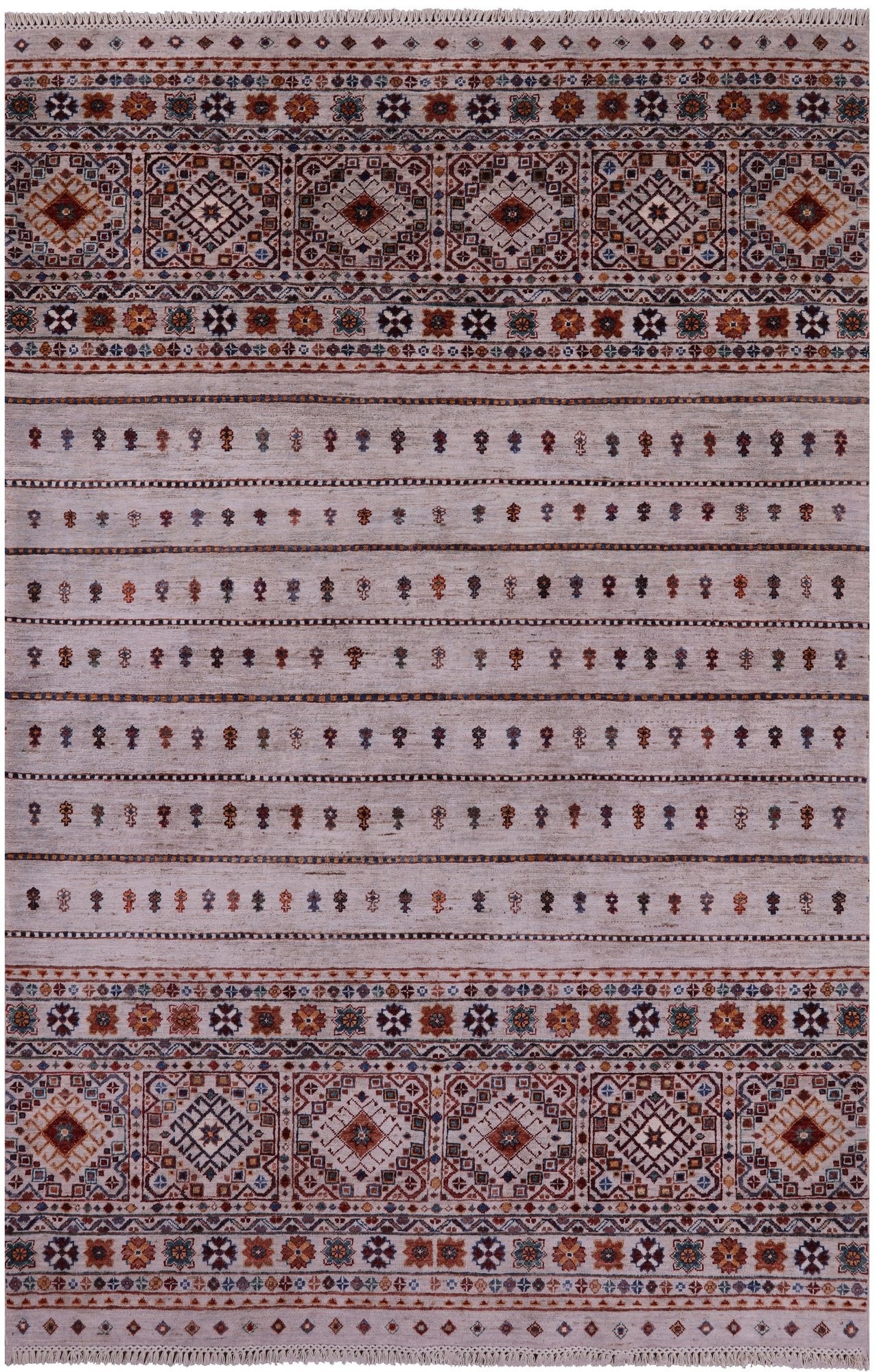 Ivory Khorjin Persian Gabbeh Hand Knotted Wool Rug - 5' 9" X 8' 6" - Golden Nile