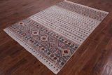 Ivory Khorjin Persian Gabbeh Hand Knotted Wool Rug - 5' 9" X 8' 6" - Golden Nile