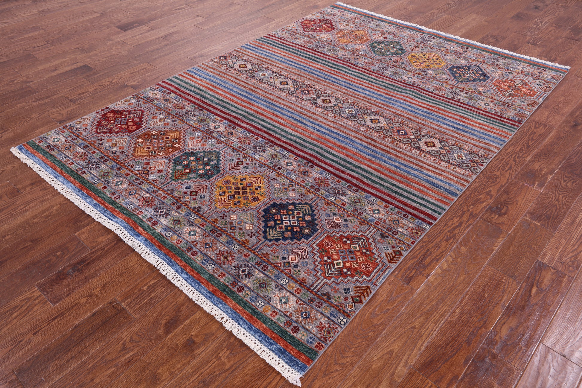 Khorjin Persian Gabbeh Hand Knotted Wool Rug - 5' 10" X 8' 4" - Golden Nile