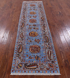 Blue Peshawar Hand Knotted Wool Runner Rug - 2' 10" X 9' 10" - Golden Nile