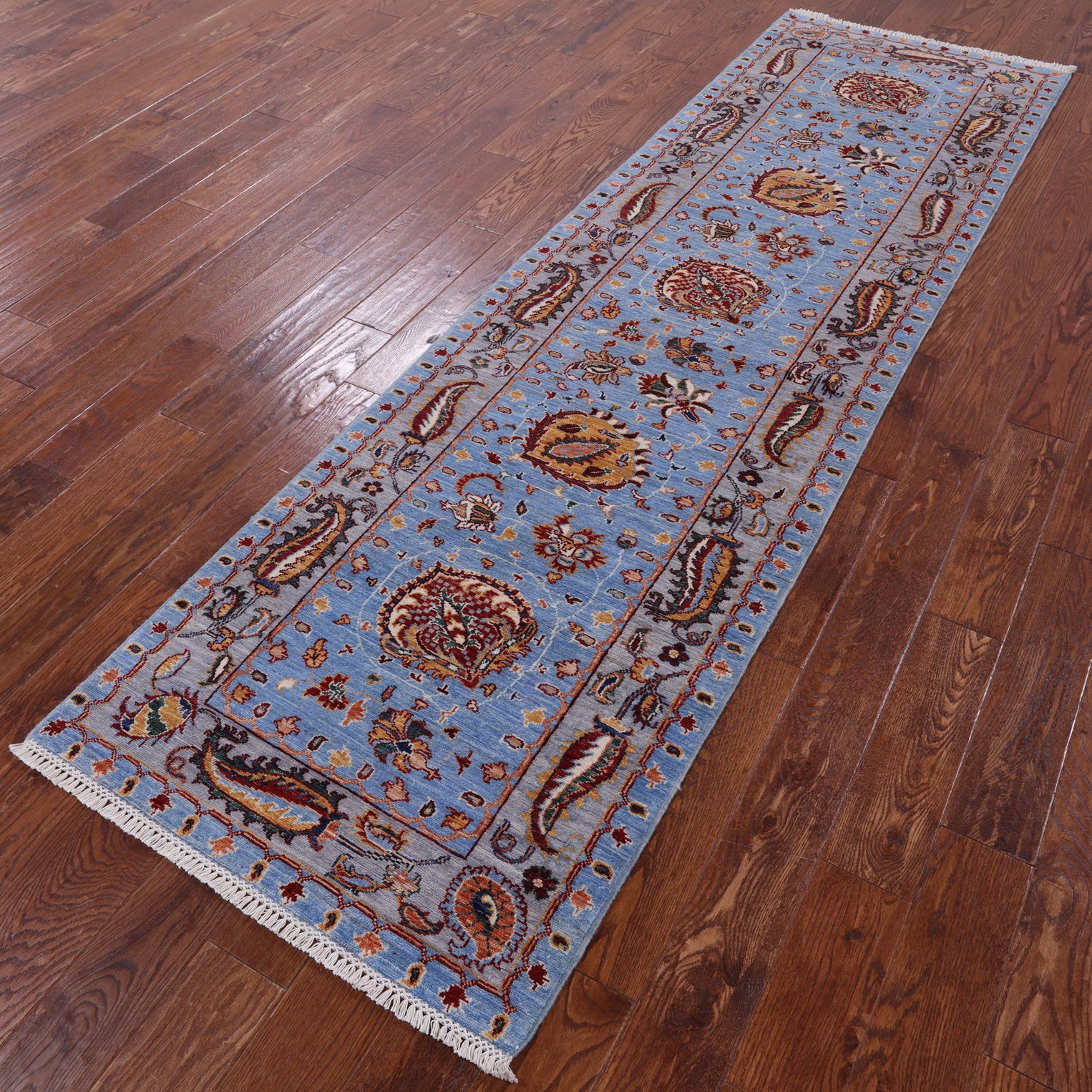 Blue Peshawar Hand Knotted Wool Runner Rug - 2' 10" X 9' 10" - Golden Nile