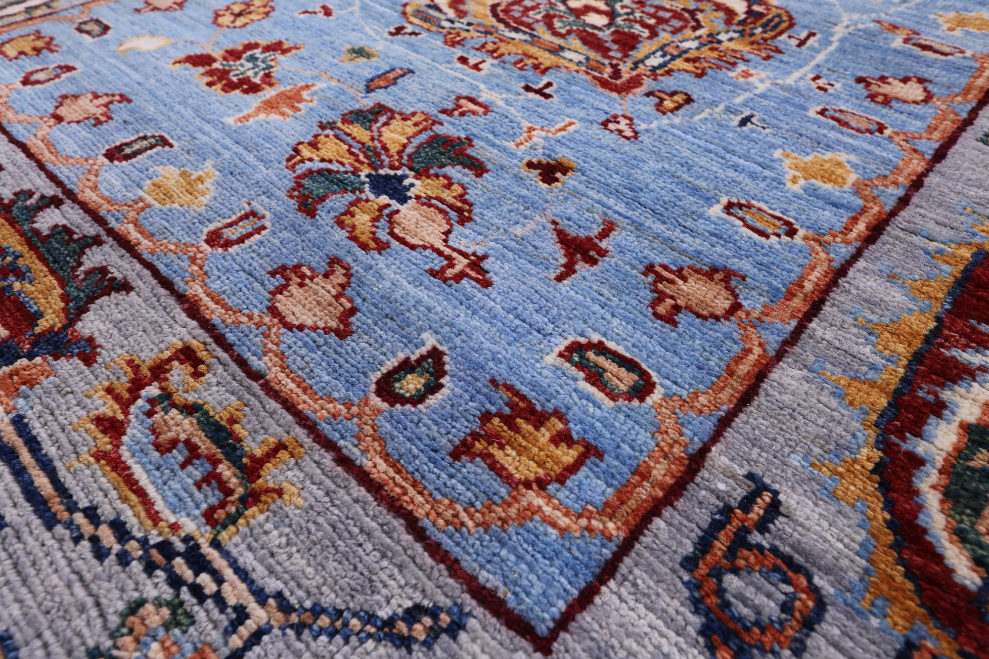 Blue Peshawar Hand Knotted Wool Runner Rug - 2' 10" X 9' 10" - Golden Nile