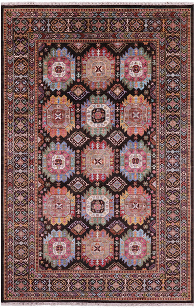 Brown Turkmen Ersari Hand Knotted Wool Rug - 6' 7" X 10' 1" - Golden Nile