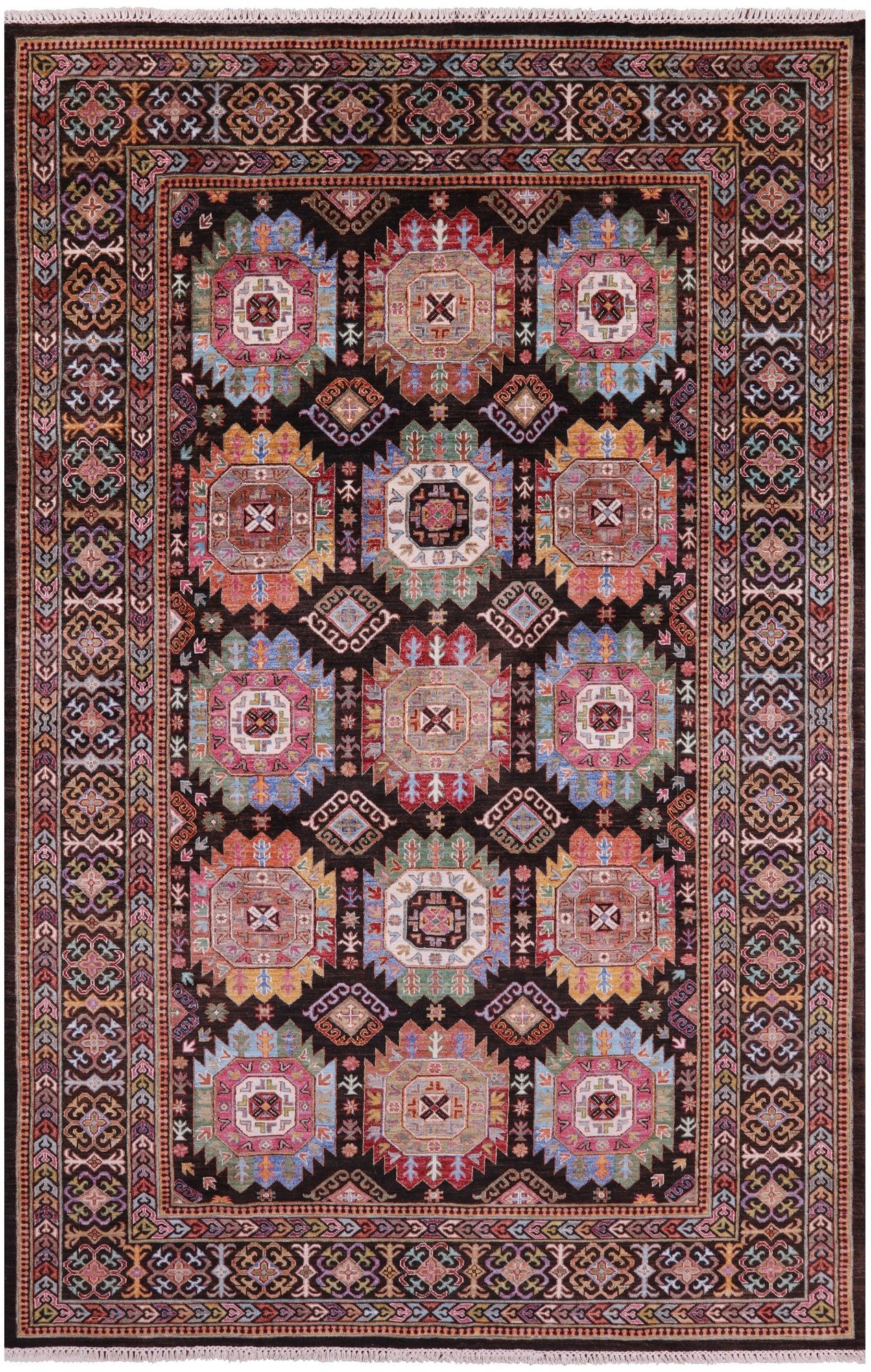 Brown Turkmen Ersari Hand Knotted Wool Rug - 6' 7" X 10' 1" - Golden Nile