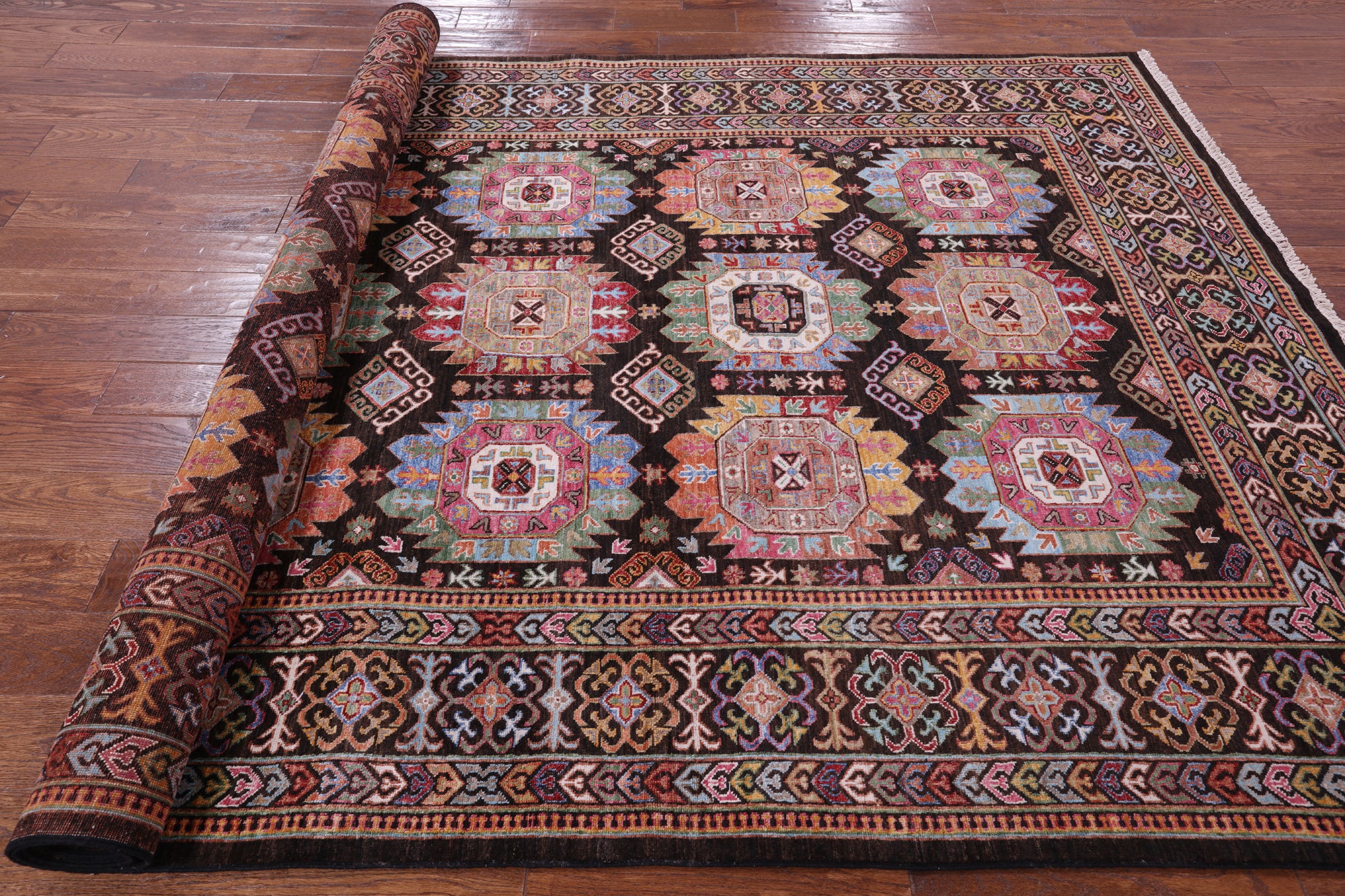 Brown Turkmen Ersari Hand Knotted Wool Rug - 6' 7" X 10' 1" - Golden Nile