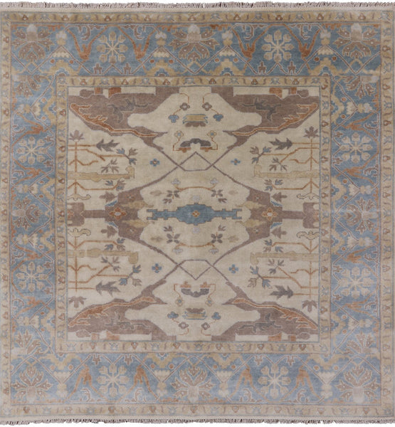 Ivory Square Turkish Oushak Hand Knotted Area Rug - 7' 9" X 7' 11" - Golden Nile