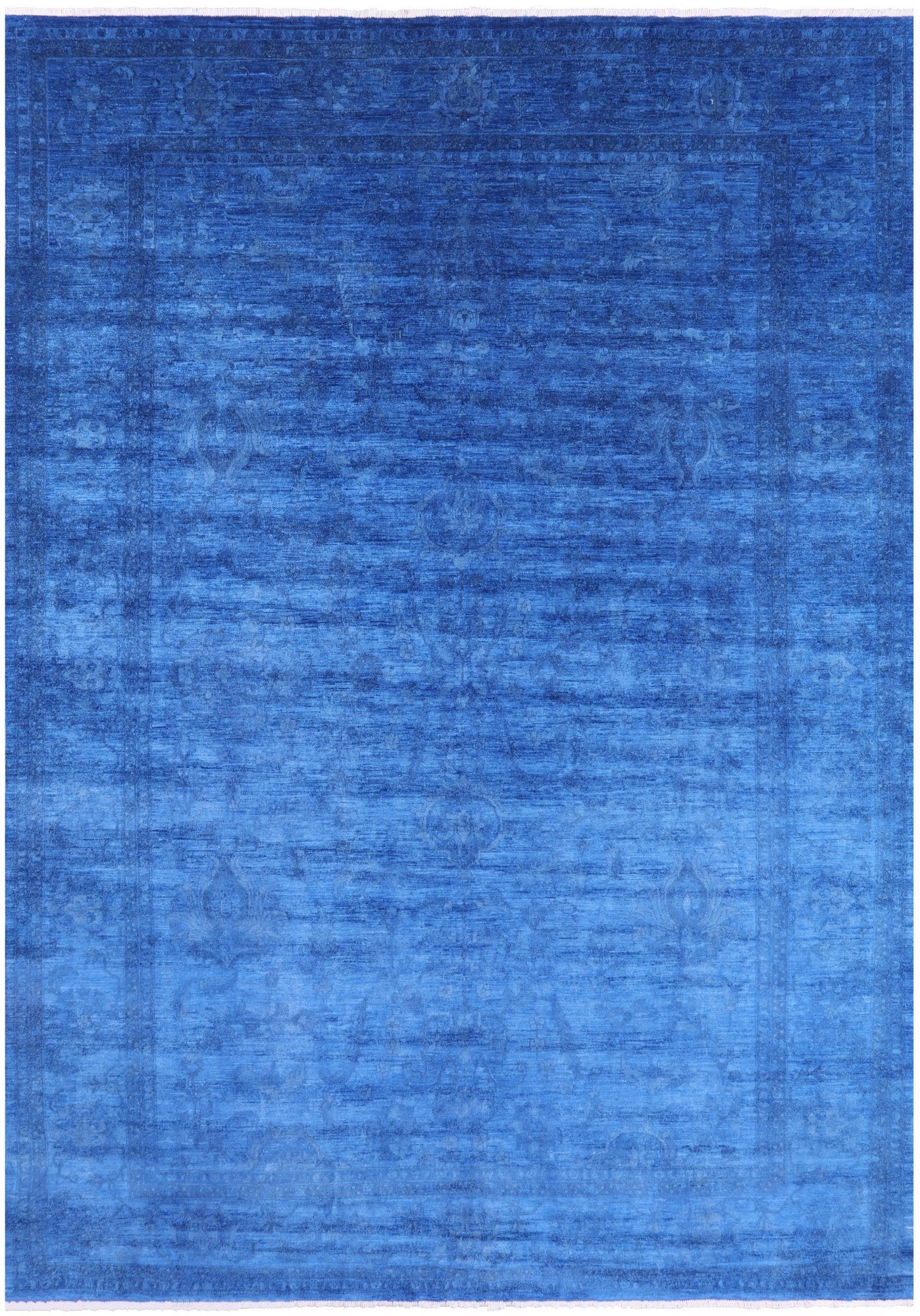 Blue Full Pile Overdyed Hand Knotted Wool Rug - 9' 10" X 13' 8" - Golden Nile