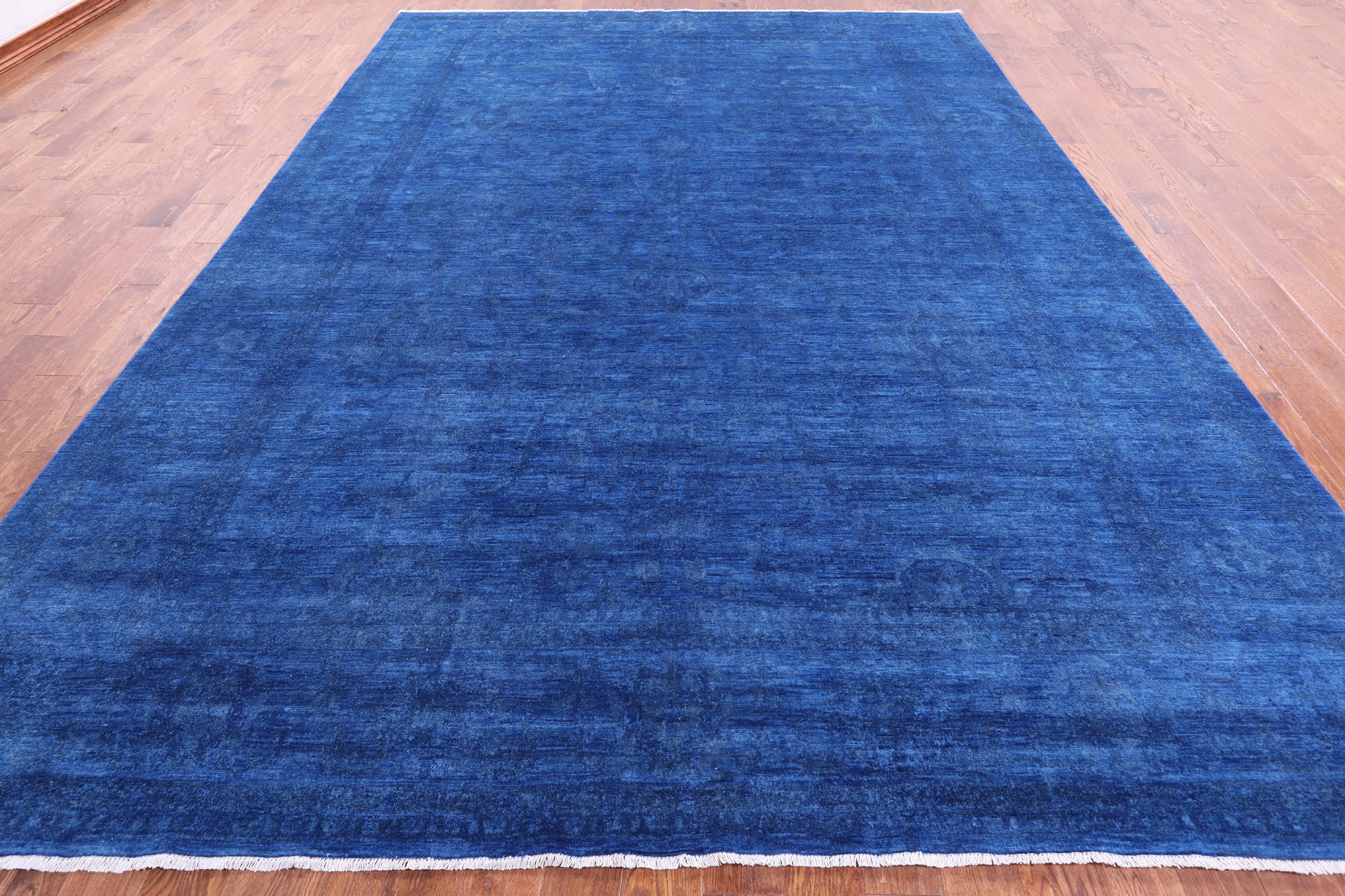 Blue Full Pile Overdyed Hand Knotted Wool Rug - 9' 10" X 13' 8" - Golden Nile