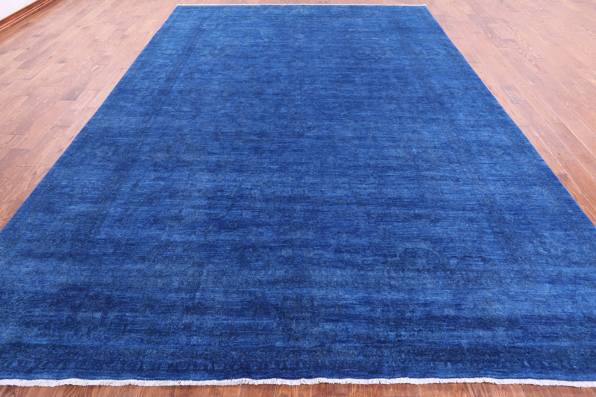 Blue Full Pile Overdyed Hand Knotted Wool Rug - 9' 10" X 13' 8" - Golden Nile