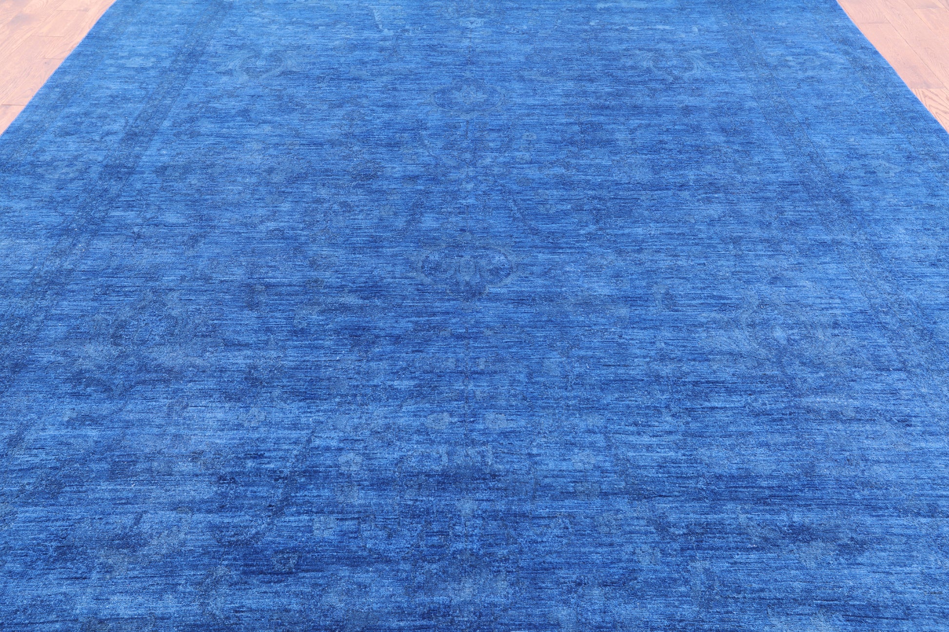 Blue Full Pile Overdyed Hand Knotted Wool Rug - 9' 10" X 13' 8" - Golden Nile