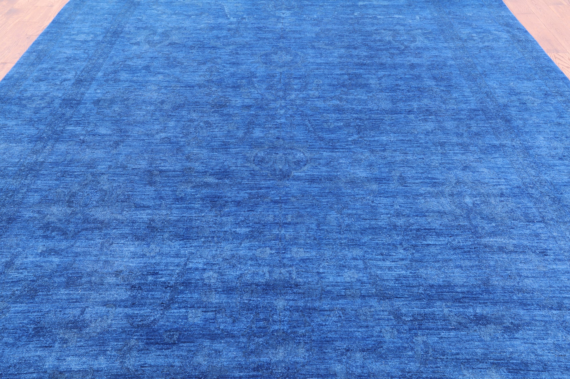 Blue Full Pile Overdyed Hand Knotted Wool Rug - 9' 10" X 13' 8" - Golden Nile