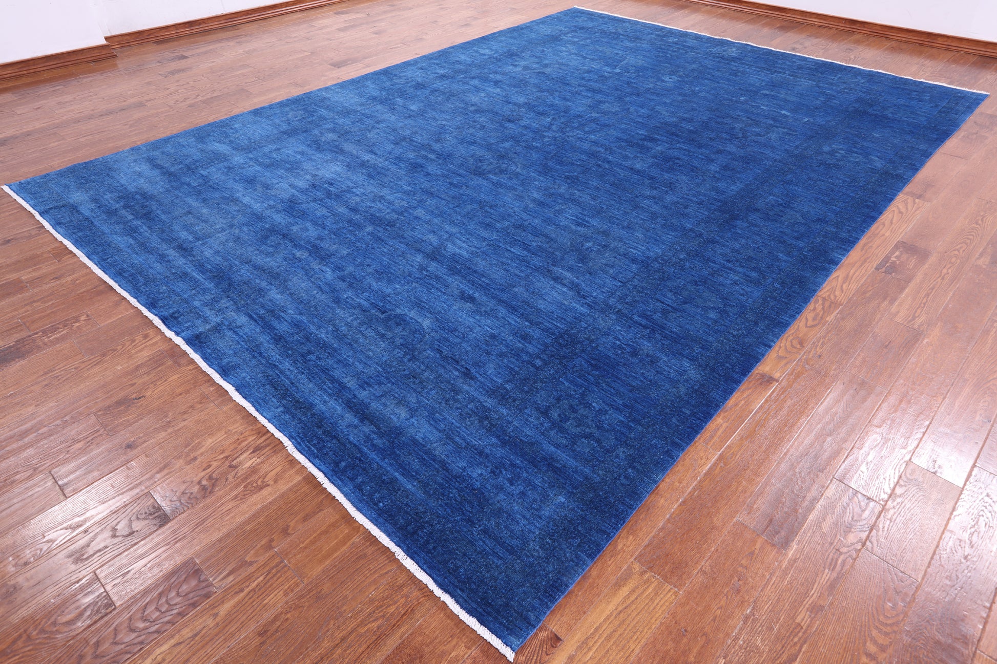 Blue Full Pile Overdyed Hand Knotted Wool Rug - 9' 10" X 13' 8" - Golden Nile