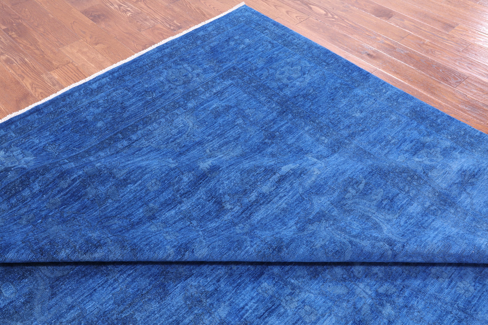 Blue Full Pile Overdyed Hand Knotted Wool Rug - 9' 10" X 13' 8" - Golden Nile