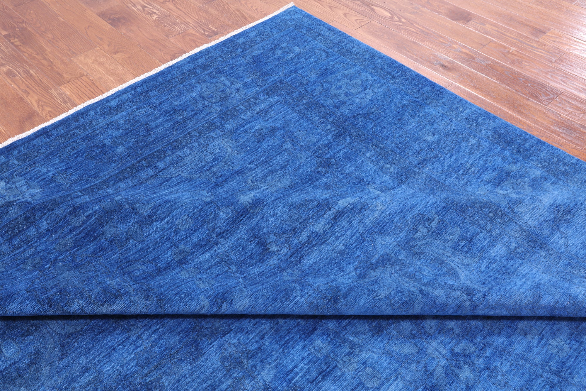 Blue Full Pile Overdyed Hand Knotted Wool Rug - 9' 10" X 13' 8" - Golden Nile