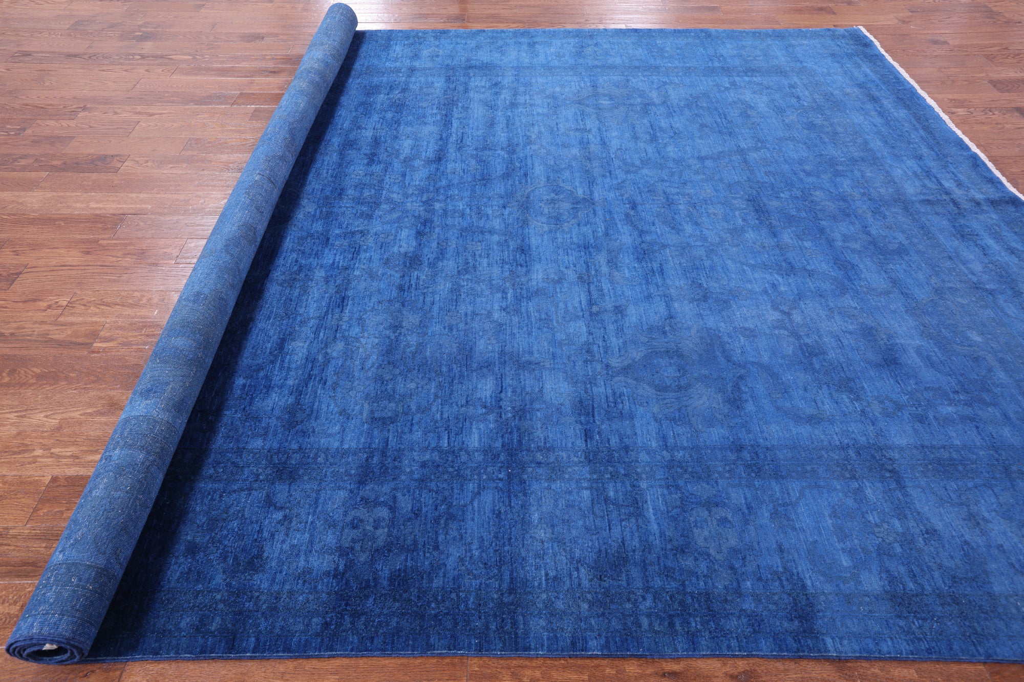 Blue Full Pile Overdyed Hand Knotted Wool Rug - 9' 10" X 13' 8" - Golden Nile