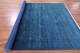 Blue Full Pile Overdyed Hand Knotted Wool Rug - 6' 9" X 9' 6" - Golden Nile