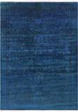 Blue Full Pile Overdyed Hand Knotted Wool Rug - 6' 9" X 9' 6" - Golden Nile
