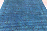 Blue Full Pile Overdyed Hand Knotted Wool Rug - 6' 9" X 9' 6" - Golden Nile