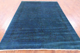 Blue Full Pile Overdyed Hand Knotted Wool Rug - 6' 9" X 9' 6" - Golden Nile