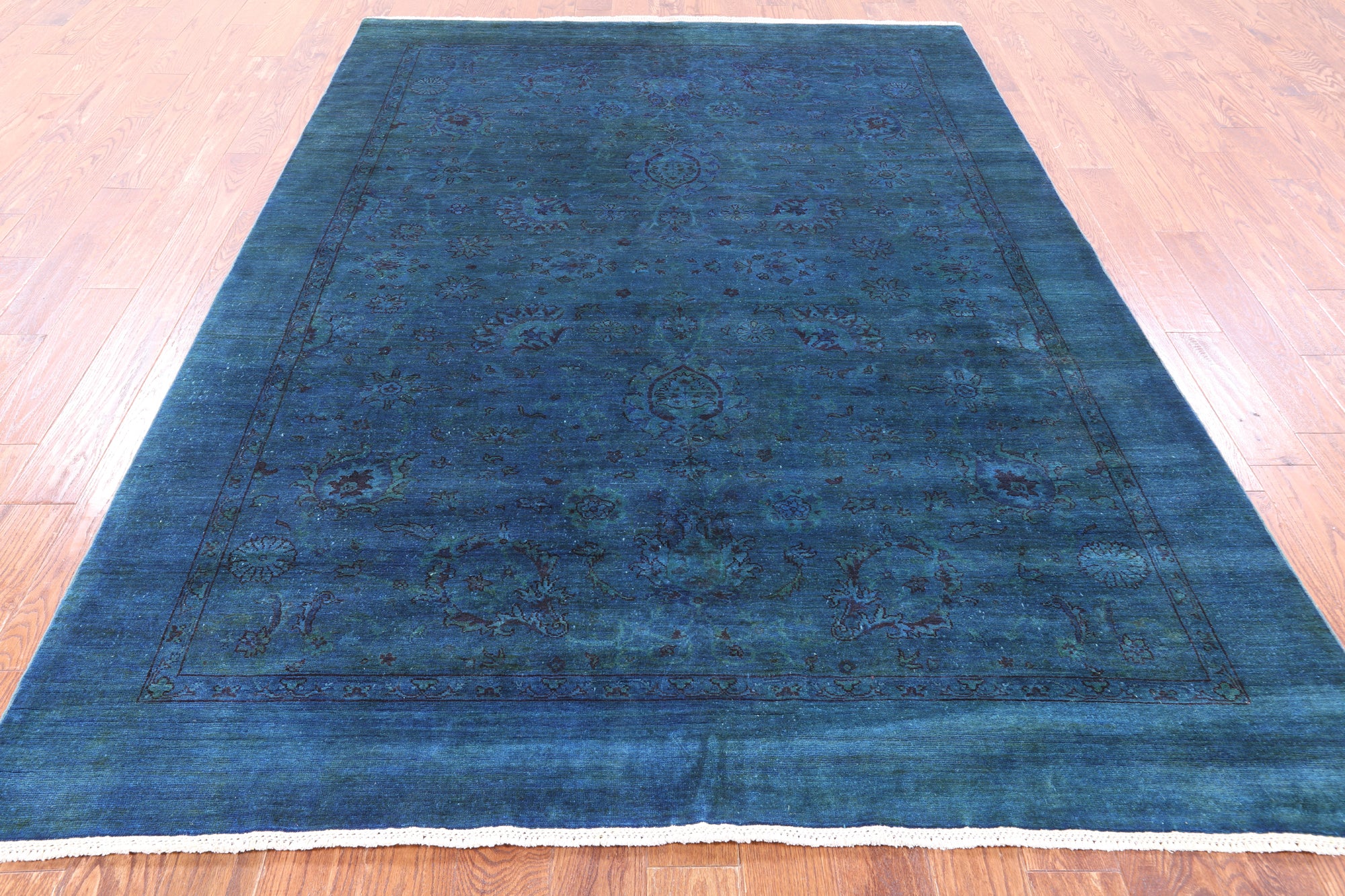 Blue Full Pile Overdyed Hand Knotted Wool Rug - 6' 9" X 9' 6" - Golden Nile