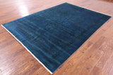 Blue Full Pile Overdyed Hand Knotted Wool Rug - 6' 9" X 9' 6" - Golden Nile