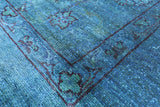 Blue Full Pile Overdyed Hand Knotted Wool Rug - 6' 9" X 9' 6" - Golden Nile