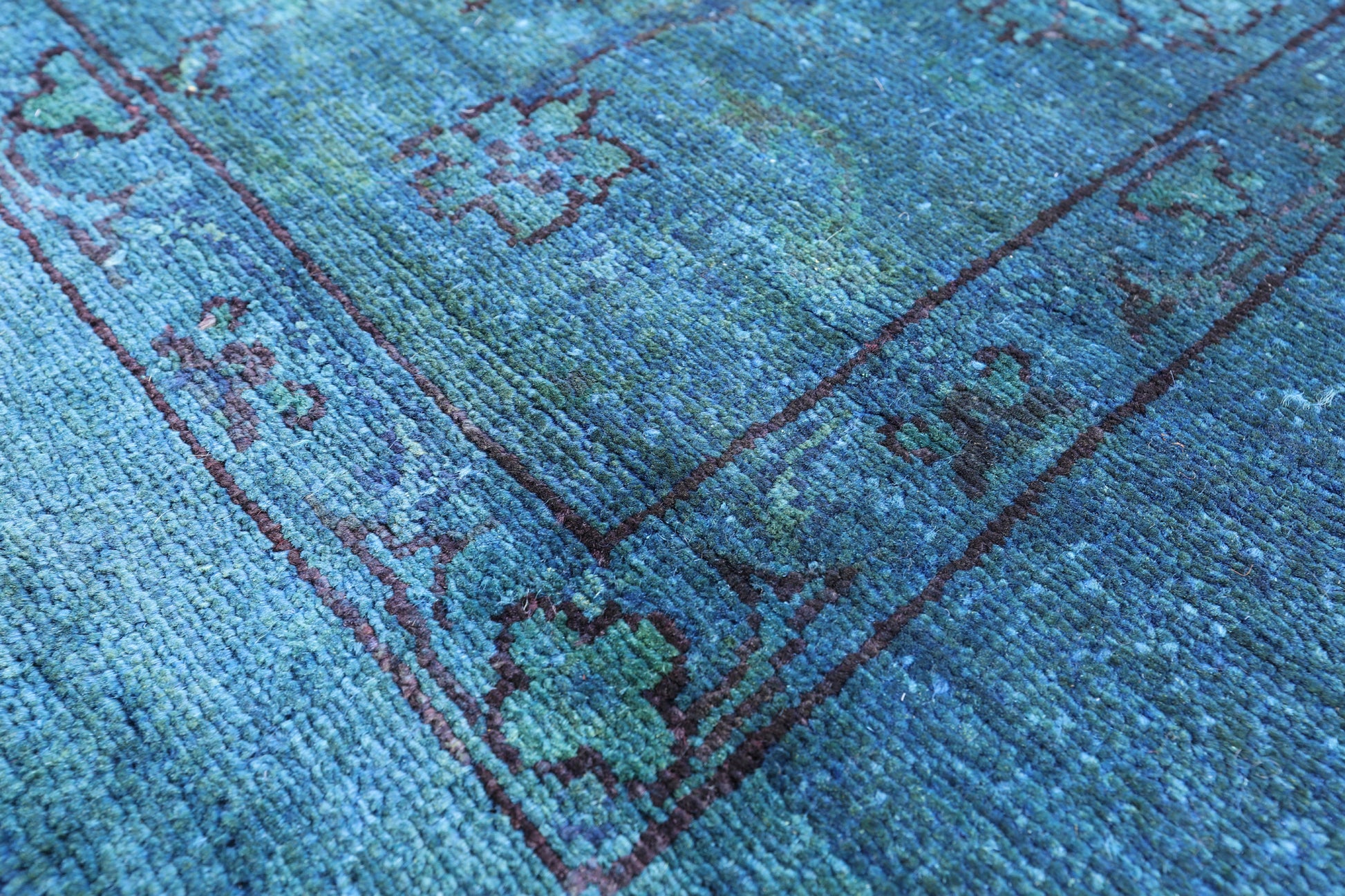 Blue Full Pile Overdyed Hand Knotted Wool Rug - 6' 9" X 9' 6" - Golden Nile