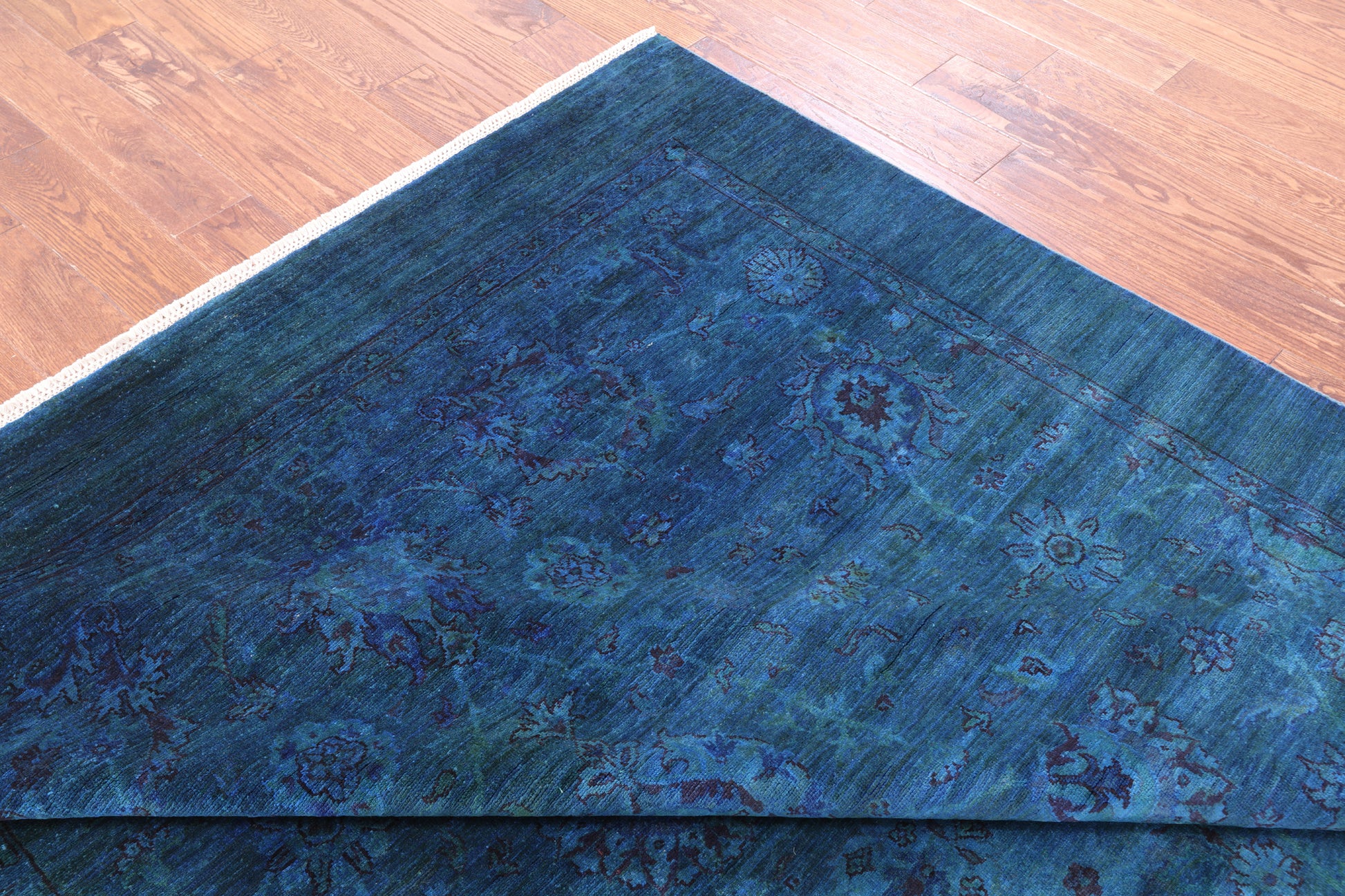 Blue Full Pile Overdyed Hand Knotted Wool Rug - 6' 9" X 9' 6" - Golden Nile