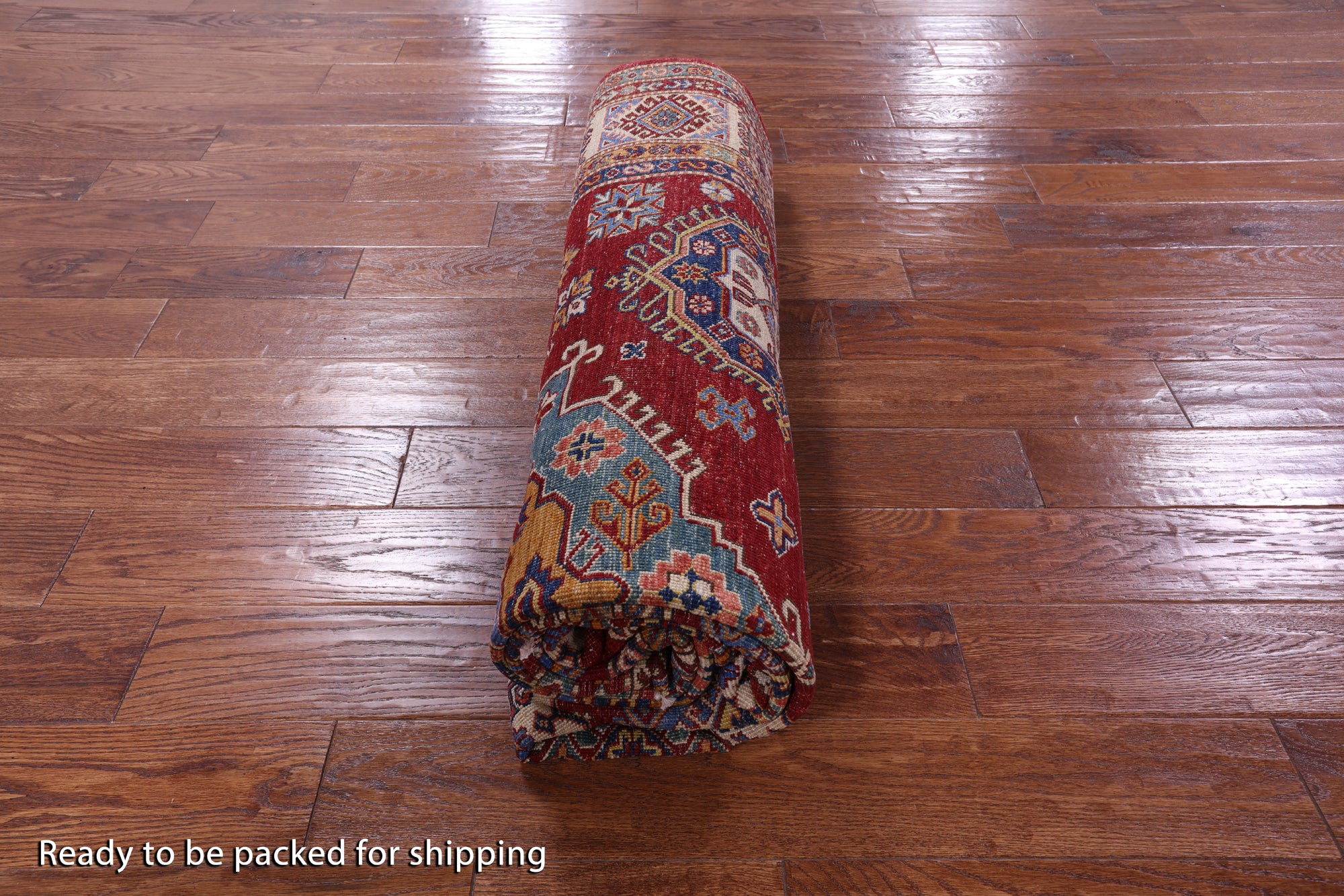 Red Super Kazak Hand Knotted Wool Rug - 6' 6" X 9' 8" - Golden Nile